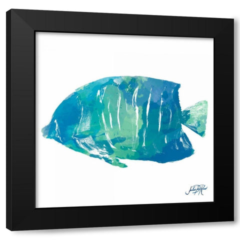 Watercolor Fish in Teal IV Black Modern Wood Framed Art Print with Double Matting by DeRice, Julie