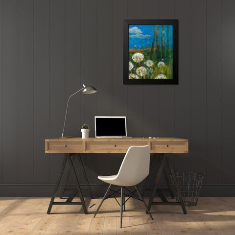 Dandelion Wishes Black Modern Wood Framed Art Print by Maria, Robin