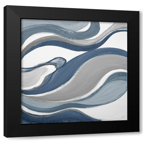 Blue Curves Abstract Square Black Modern Wood Framed Art Print by Loreth, Lanie
