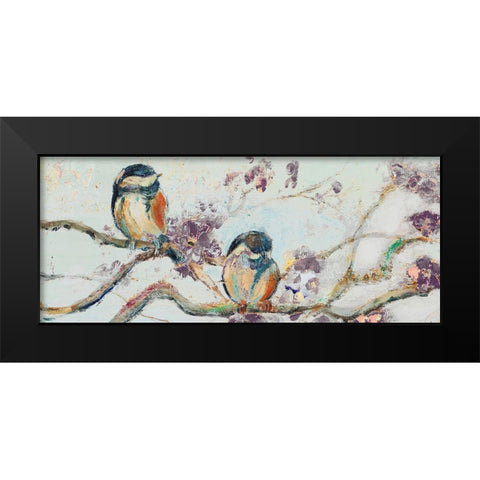 Birds on Cherry Blossom Branch Black Modern Wood Framed Art Print by Pinto, Patricia