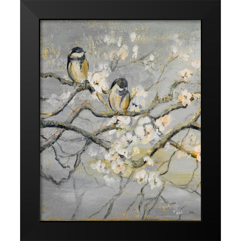 Gold and Gray Branch with Birds I Black Modern Wood Framed Art Print by Pinto, Patricia