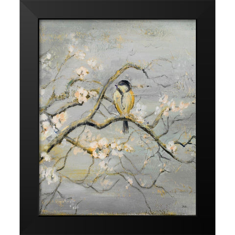 Gold and Gray Branch with Birds II Black Modern Wood Framed Art Print by Pinto, Patricia