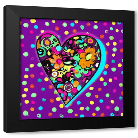 Neon Hearts of Love I Black Modern Wood Framed Art Print with Double Matting by Pinto, Patricia