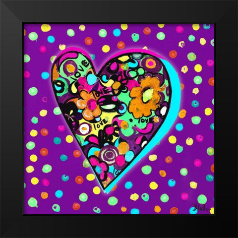 Neon Hearts of Love I Black Modern Wood Framed Art Print by Pinto, Patricia