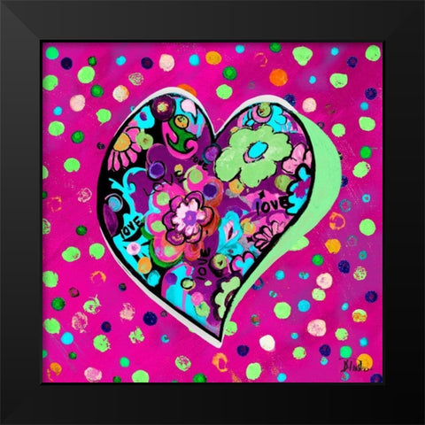 Neon Hearts of Love II Black Modern Wood Framed Art Print by Pinto, Patricia