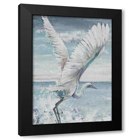 Great Egret Flying Black Modern Wood Framed Art Print by Pinto, Patricia