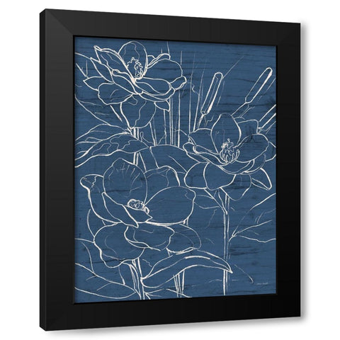 Floral Sketch on Navy II Black Modern Wood Framed Art Print with Double Matting by Loreth, Lanie