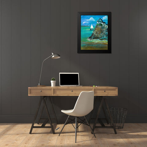 Home Over Looking the Sea Black Modern Wood Framed Art Print by Maria, Robin