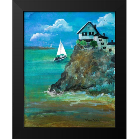 Home Over Looking the Sea Black Modern Wood Framed Art Print by Maria, Robin