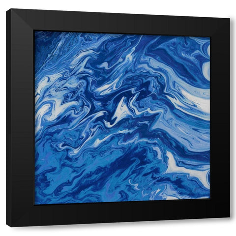 Navy Marble Square Black Modern Wood Framed Art Print by Mercado, M.