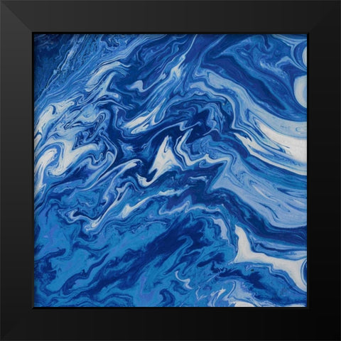 Navy Marble Square Black Modern Wood Framed Art Print by Mercado, M.