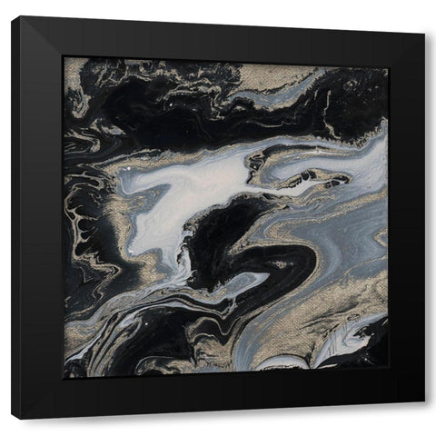 Midnight Marble Black Modern Wood Framed Art Print with Double Matting by Mercado, M.