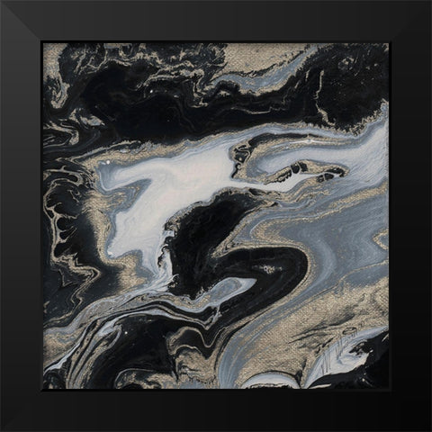 Midnight Marble Black Modern Wood Framed Art Print by Mercado, M.