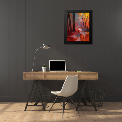 Autumn Meets Winter Black Modern Wood Framed Art Print by Maria, Robin