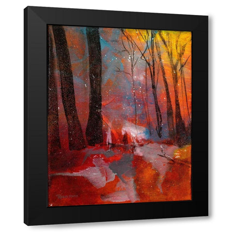 Autumn Meets Winter Black Modern Wood Framed Art Print by Maria, Robin