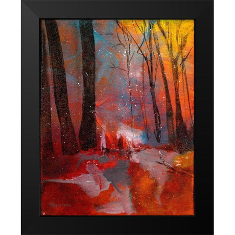 Autumn Meets Winter Black Modern Wood Framed Art Print by Maria, Robin