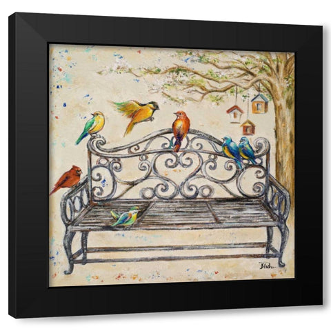 Birds on the Bench Black Modern Wood Framed Art Print with Double Matting by Pinto, Patricia