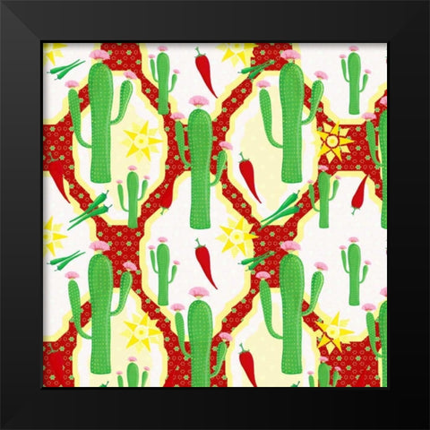 Chili Fiesta Pattern II Black Modern Wood Framed Art Print by Metz, Andi