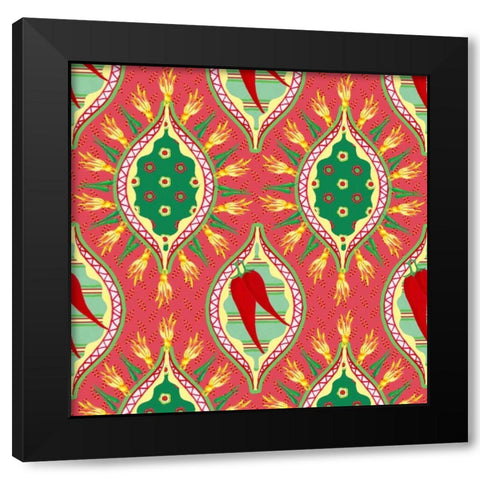 Chili Fiesta Pattern IV Black Modern Wood Framed Art Print by Metz, Andi