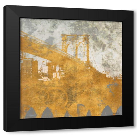 NY Gold Bridge at Dusk I Black Modern Wood Framed Art Print by Meneely, Dan
