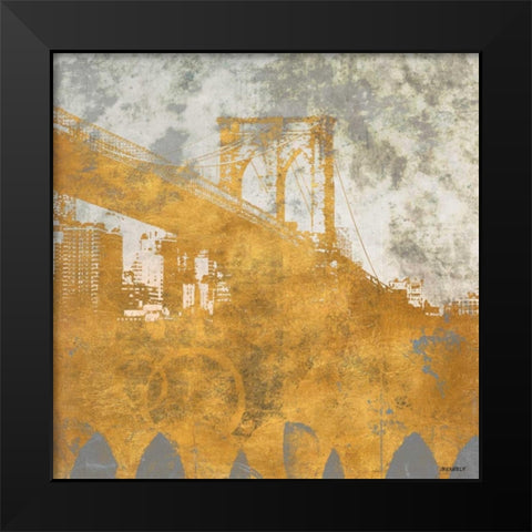 NY Gold Bridge at Dusk I Black Modern Wood Framed Art Print by Meneely, Dan