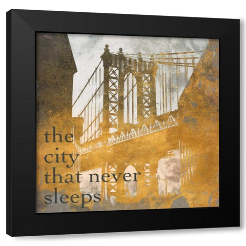 NY Gold Bridge at Dusk II Black Modern Wood Framed Art Print by Meneely, Dan