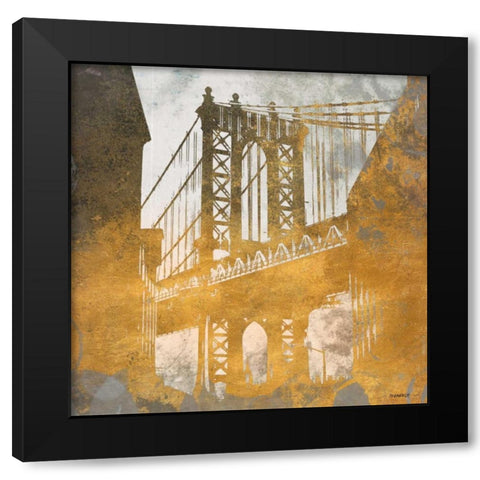 NY Gold Bridge at Dusk II Black Modern Wood Framed Art Print by Meneely, Dan