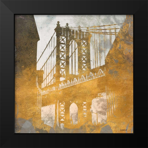 NY Gold Bridge at Dusk II Black Modern Wood Framed Art Print by Meneely, Dan