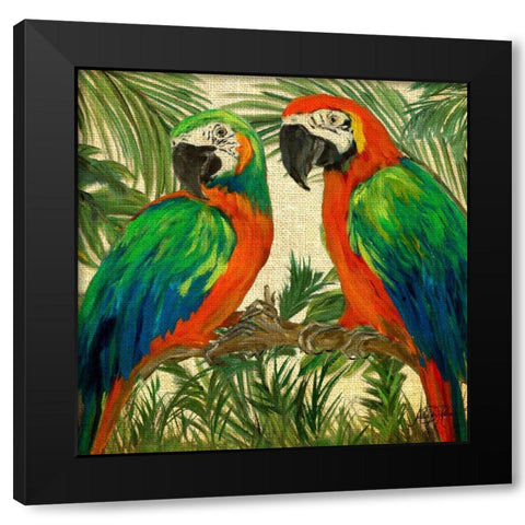 Island Birds Square on Burlap I Black Modern Wood Framed Art Print with Double Matting by DeRice, Julie