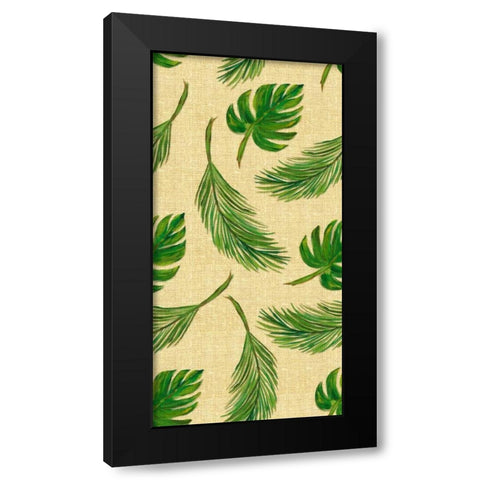 Palms On Linen Pattern Black Modern Wood Framed Art Print by DeRice, Julie