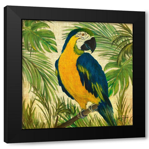 Island Birds Square on Burlap II Black Modern Wood Framed Art Print with Double Matting by DeRice, Julie