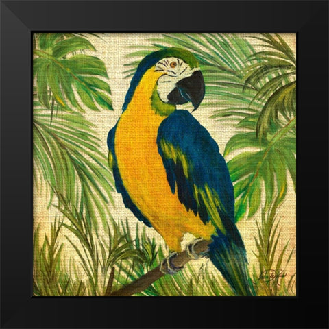 Island Birds Square on Burlap II Black Modern Wood Framed Art Print by DeRice, Julie