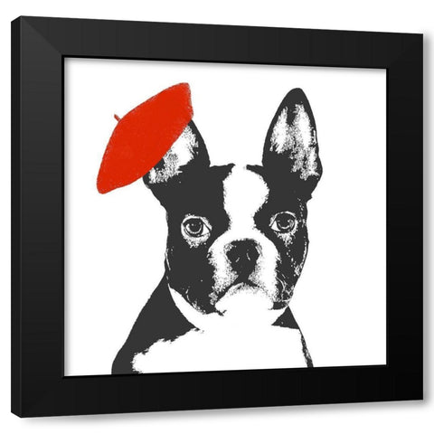 Red Beret Dog Black Modern Wood Framed Art Print with Double Matting by SD Graphics Studio