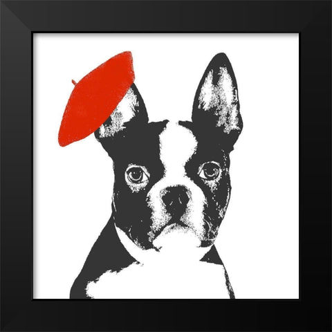 Red Beret Dog Black Modern Wood Framed Art Print by SD Graphics Studio