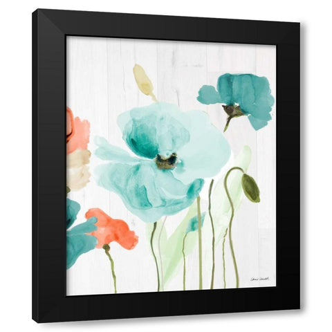 Poppies on Wood I Black Modern Wood Framed Art Print with Double Matting by Loreth, Lanie