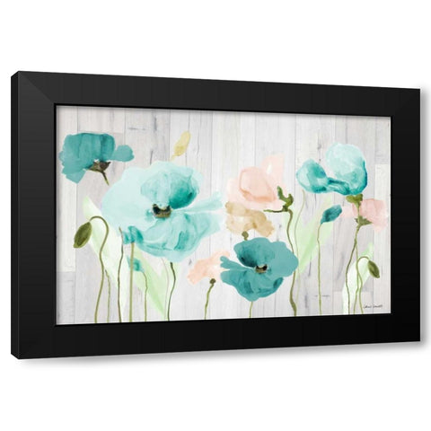 Teal Poppies on Wood Black Modern Wood Framed Art Print with Double Matting by Loreth, Lanie