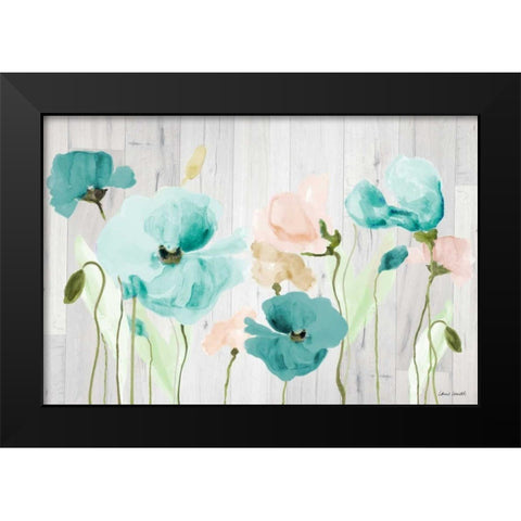 Teal Poppies on Wood Black Modern Wood Framed Art Print by Loreth, Lanie