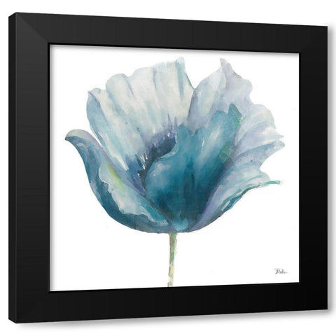 Flower in Blue I (on white) Black Modern Wood Framed Art Print by Pinto, Patricia