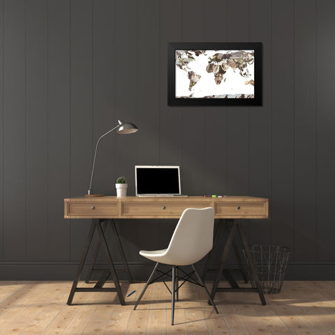 World Animals Map Black Modern Wood Framed Art Print by SD Graphics Studio