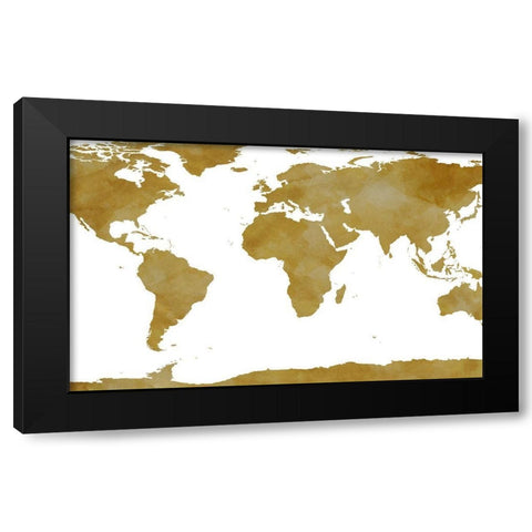 World Map Collection Gold Black Modern Wood Framed Art Print by SD Graphics Studio