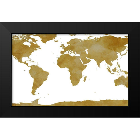 World Map Collection Gold Black Modern Wood Framed Art Print by SD Graphics Studio