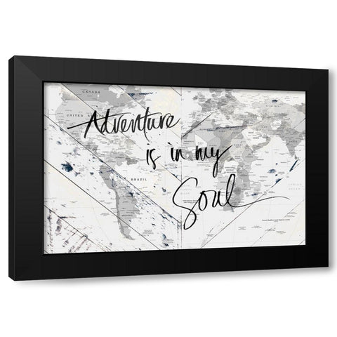 Adventure Map on Wood Black Modern Wood Framed Art Print with Double Matting by SD Graphics Studio