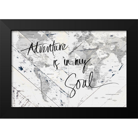Adventure Map on Wood Black Modern Wood Framed Art Print by SD Graphics Studio