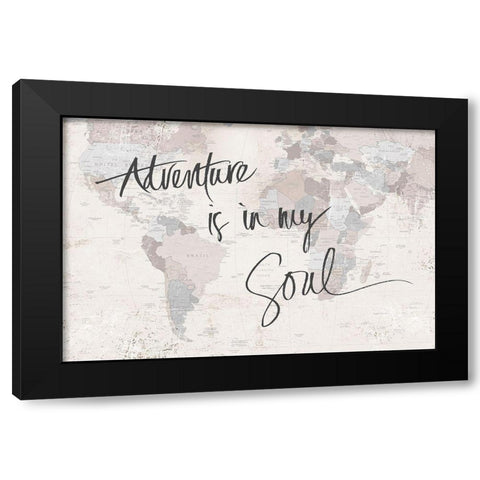 Adventure Map Black Modern Wood Framed Art Print with Double Matting by SD Graphics Studio