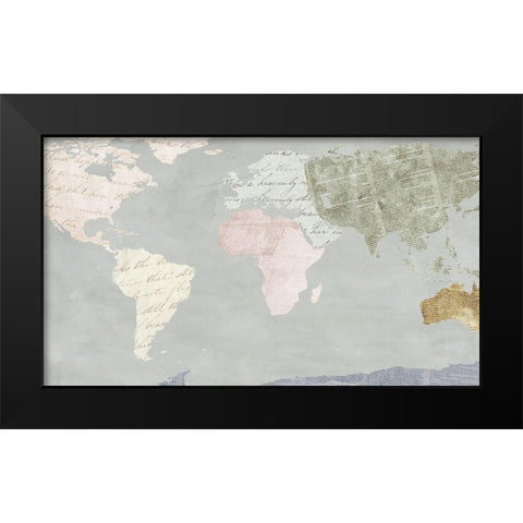 World Map Collection I Black Modern Wood Framed Art Print by SD Graphics Studio
