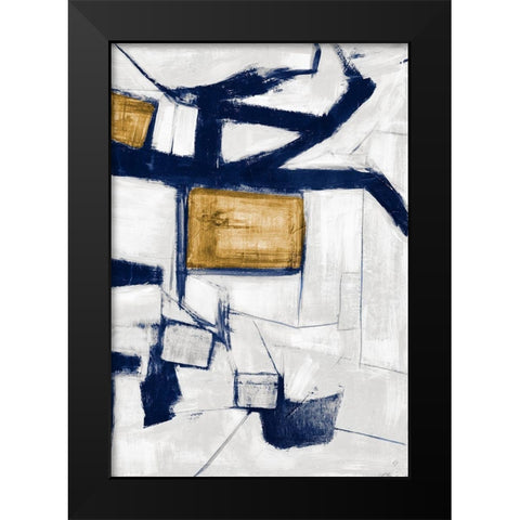 Golden Blue Shatters I Black Modern Wood Framed Art Print by Johnson, Walt
