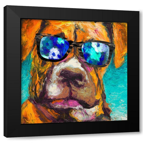 Puppy with Shades I Black Modern Wood Framed Art Print with Double Matting by Johnson, Walt