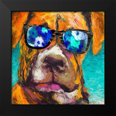 Puppy with Shades I Black Modern Wood Framed Art Print by Johnson, Walt