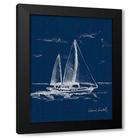 Sail Boat on Blue Burlap II Black Modern Wood Framed Art Print with Double Matting by Loreth, Lanie