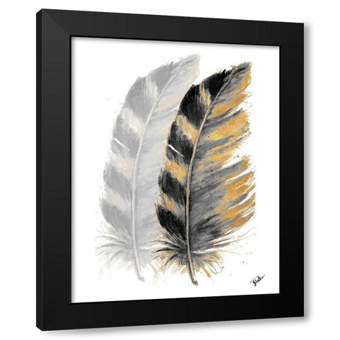 Two Watercolor Feathers Black Modern Wood Framed Art Print with Double Matting by Pinto, Patricia